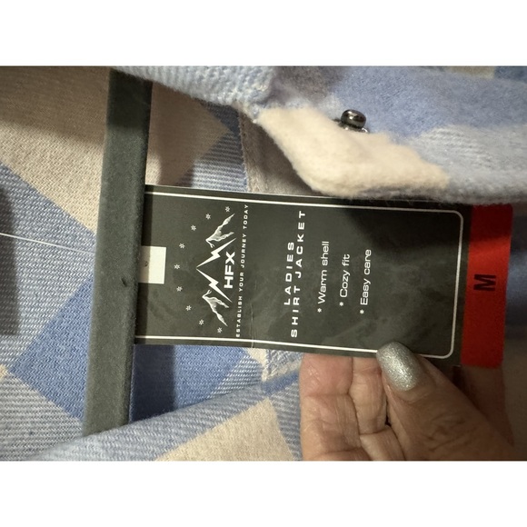 HFX - NWT - Blue / cream Plaid Flannel Shacket; Size M - Picture 4 of 5